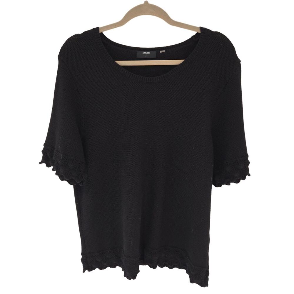 Tahari‎ Size XL Black Sweater Short Sleeve Minimalist Dark Academia #768